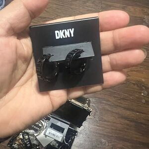 DKNY Men's Black Hoop Earrings